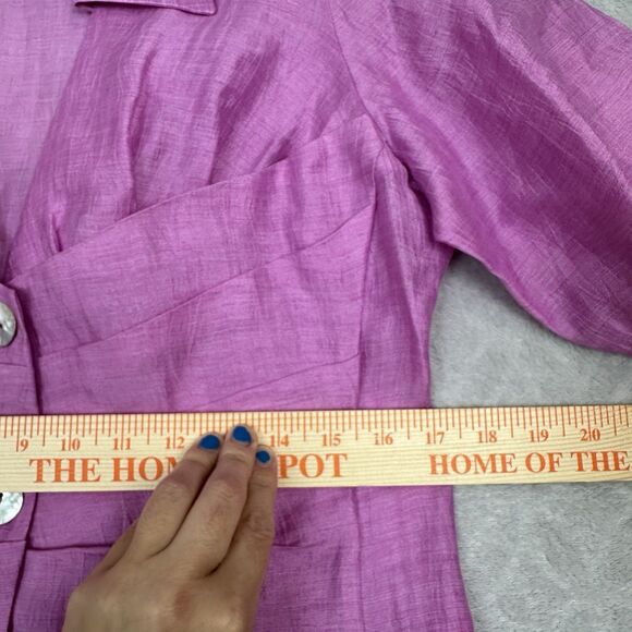 Farinaz Taghavi Button Up Blouse 8 Pink Italian Linen Top Pleat Career Designer - Picture 11 of 14
